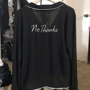 “No Thanks” Button-Down Pajama Top
